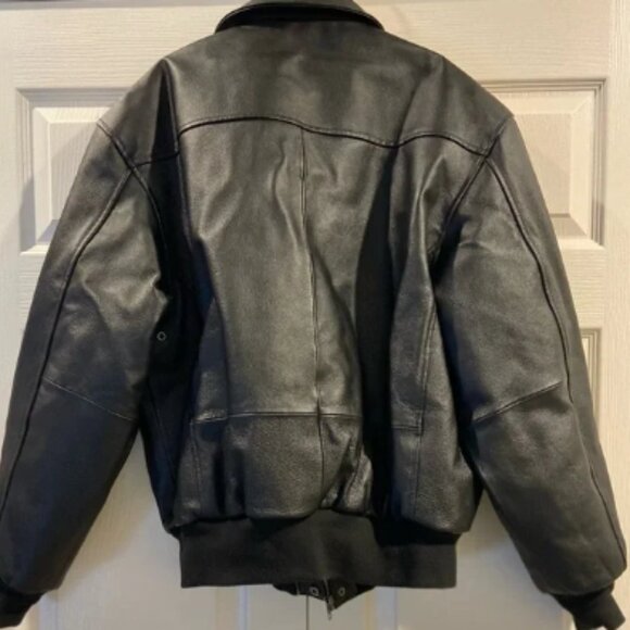Air Force Landing Leather Jacket Mens Medium Black Flight Bomber Pilot Flyers - Picture 4 of 4